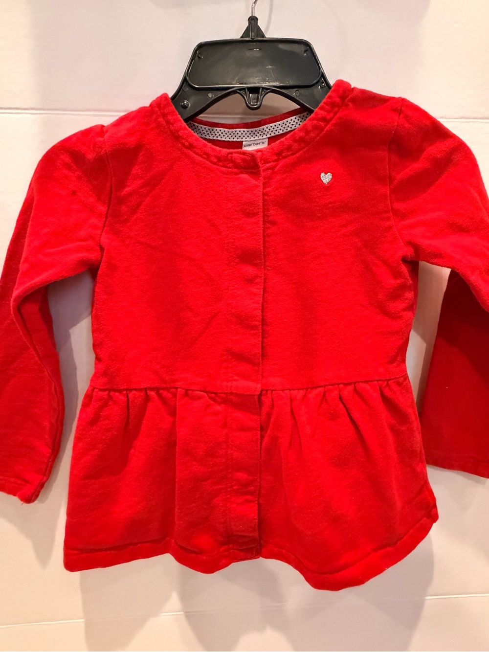 Carter's Bright Red Long-Sleeve Peplum Top with Heart Accent
